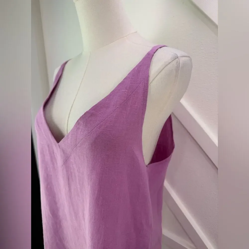 NWT Crown Linen Designs Celine 100% Linen Nightgown Purple Size XS/S